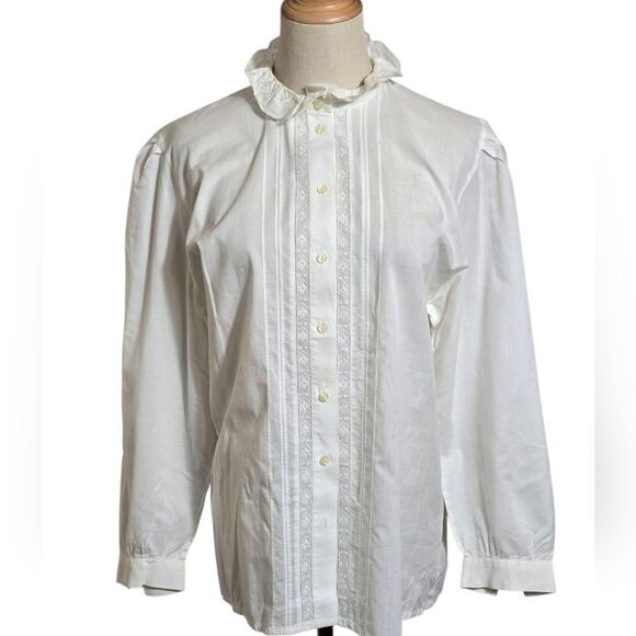 Geiger Austria White Ruffled Neck Detailed Button-Up Blouse - Picture 1 of 7